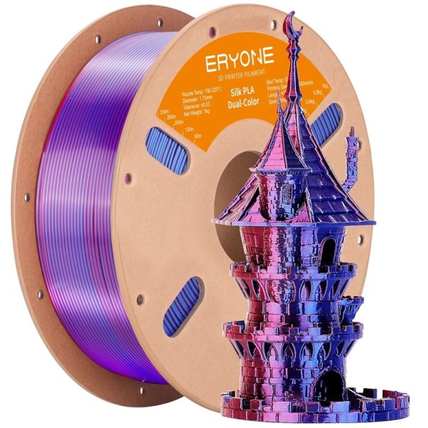 Dualsilke filament 1,75 mm Blå lila rosa och rosa-röd 3 kg Glänsande övergång för dekorativa modeller och precis skapande 1