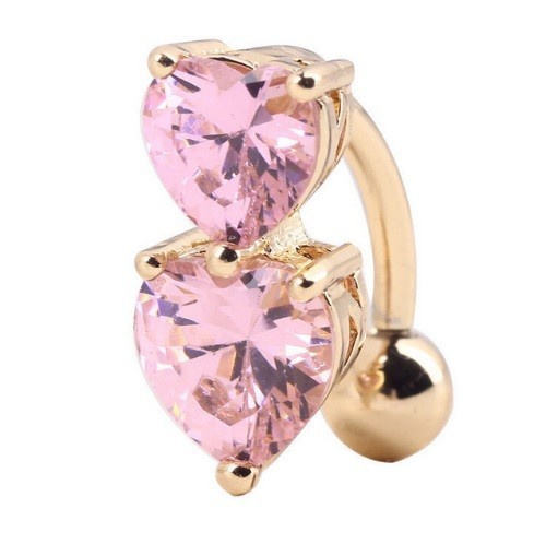 Dubbel hjärt-navelpiercing rosa