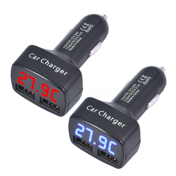 Dubbel USB billaddare med display