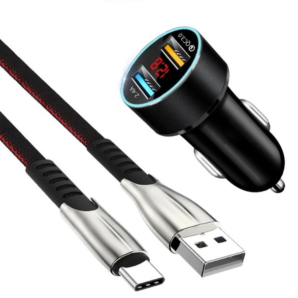 Dubbel USB-billaddare med kabel K817
