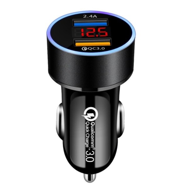 Dubbel USB snabbladdning billaddare svart