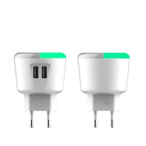 Dubbel USB-strömadapter med kabel