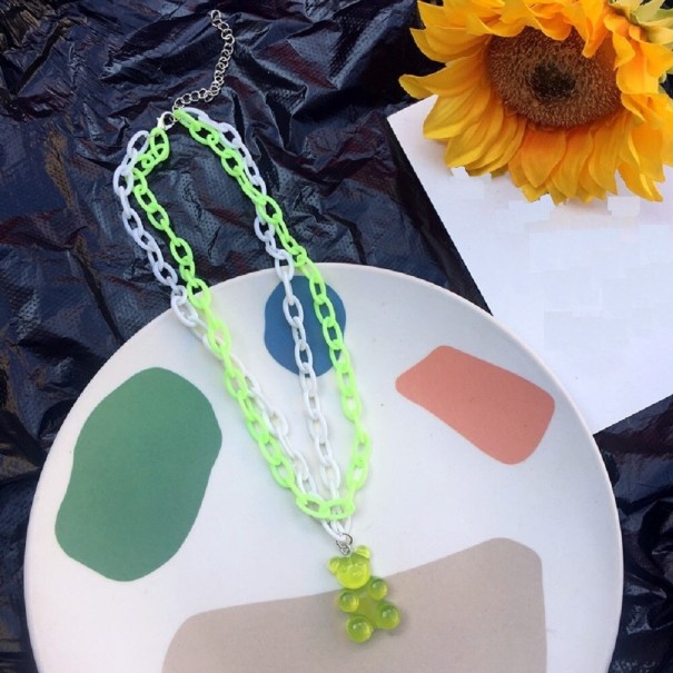 Dubbele damesketting met beer lichtgroen
