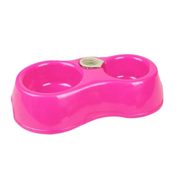 Dubbele kom met drinktuit roze