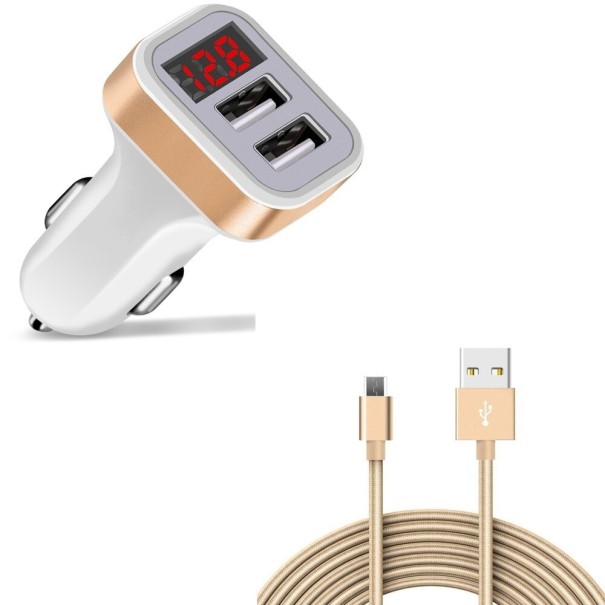 Dubbele USB-autolader met USB-C-kabel goud