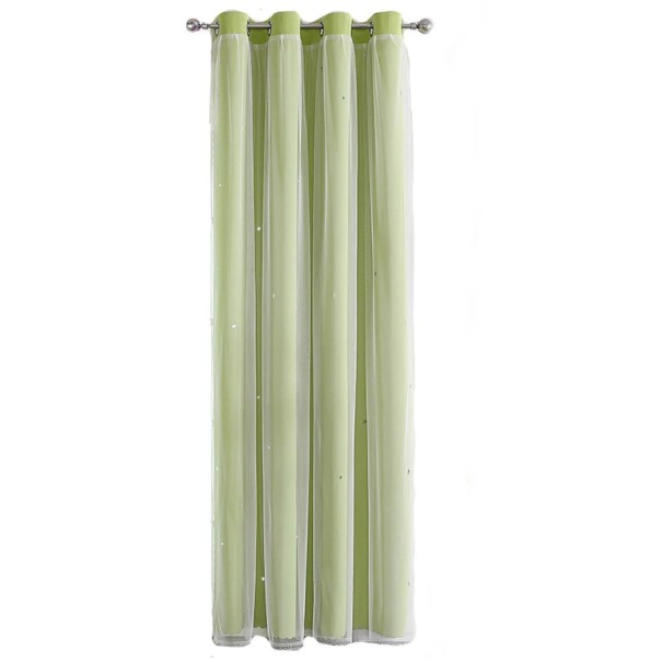 Dubbelgelaagde kindergordijnen met sterren 132 x 274 cm Ondoorzichtige gordijnen met doorzichtige gordijnen voor de kinderkamer Meisjesgordijnen met ringen groen