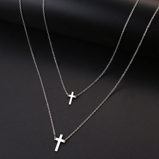 Dubbelhalsband för kvinnor med hängen D259 silver 2