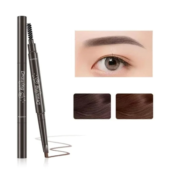Dubbelhövdad ögonbrynspenna med borste Vattentät långvarig ögonbrynspenna för exakt formning och styling av ögonbryn Vardaglig makeup brun