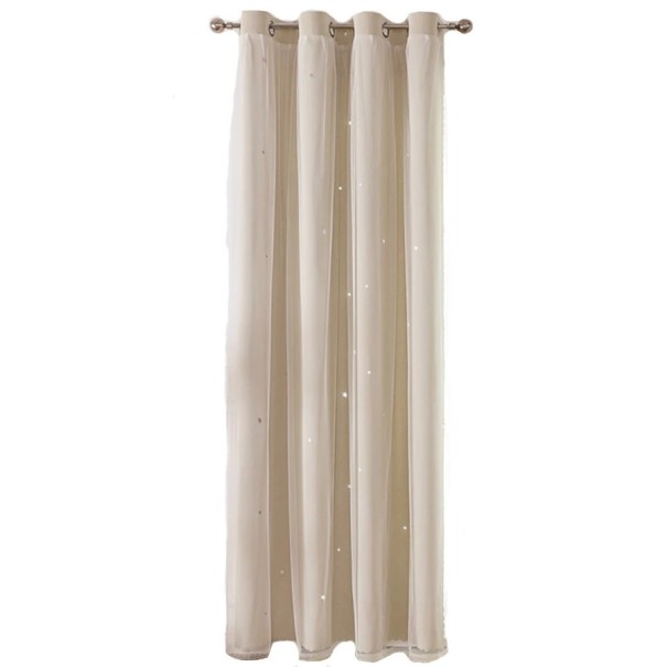 Dubbellaagse kindergordijnen met sterren Ondoorzichtige gordijnen met doorschijnende gordijnen voor de kinderkamer Meisjesgordijnen met ringen 132 x 244 cm beige