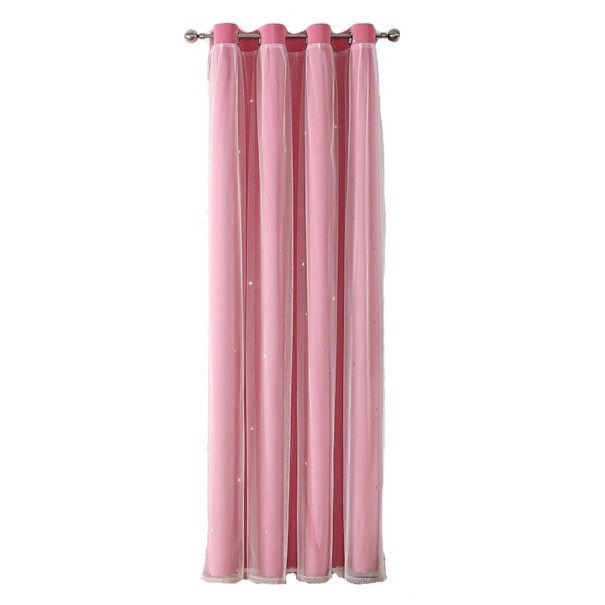 Dubbellagers barngardiner med stjärnor Ogenomskinliga gardiner med genomskinliga gardiner för barnrummet Flickgardiner med genomföringar 132 x 274 cm grön