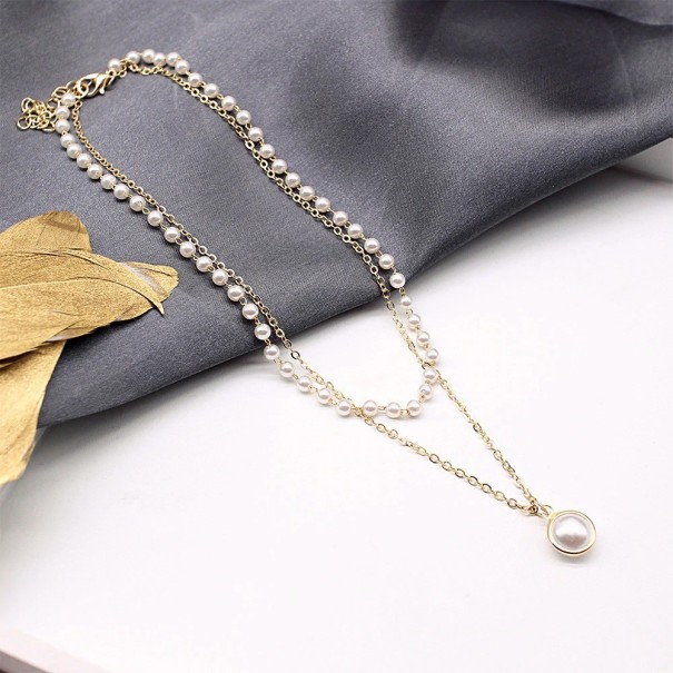 Dubbelt pärlhalsband för kvinnor guld