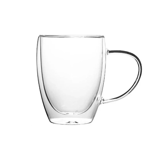 Dubbelväggig glasmugg 350 ml Värmebeständig glasmugg med handtag Termomugg för te, kaffe, latte, cappuccino, varm choklad 1