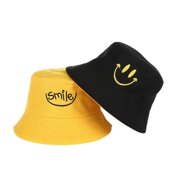 Dubbelzijdige vissershoed met smile-motief Polyester Unisex modieuze zomerhoed Bescherming tegen de zon Omvang 56–58 cm Lichtgewicht 4