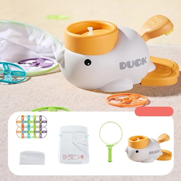 Duck with Foot-Activated Discs 11 x 19 x 9 cm ABS Outdoor and Indoor Disc Catching Set of 8 Discs with Net and Protective Shield Children's Toy white