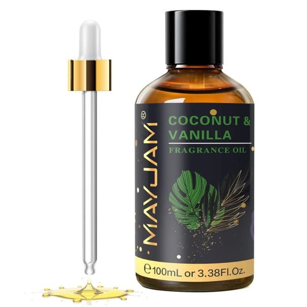 Duftöl 100 ml mit Tropfer Maße 117 × 45 mm für Luftbefeuchter Aromatherapie zur Raumbeduftung Coconut Vanilla