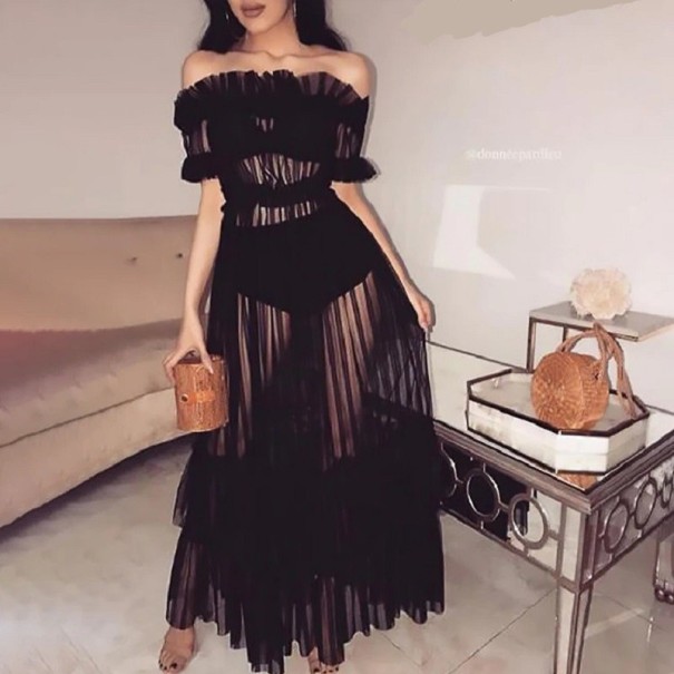 Durchscheinendes Damenkleid P734 schwarz S