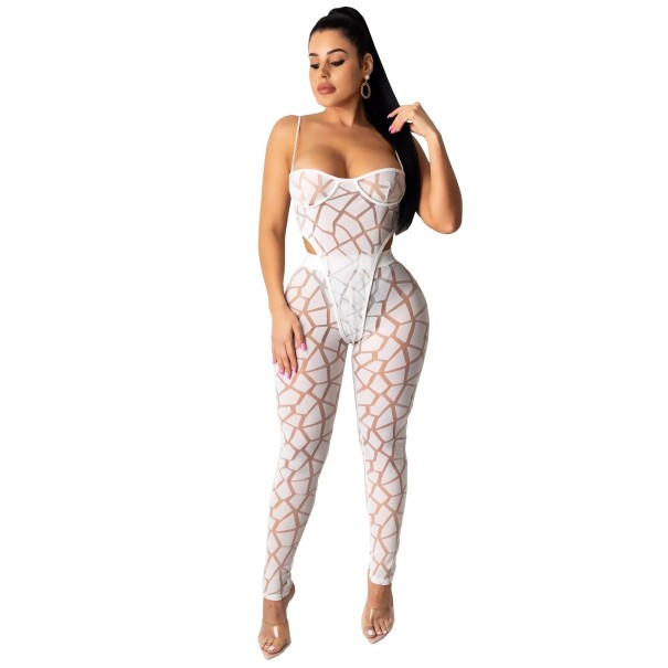 Durchsichtige Body und Hose für Damen weiß S