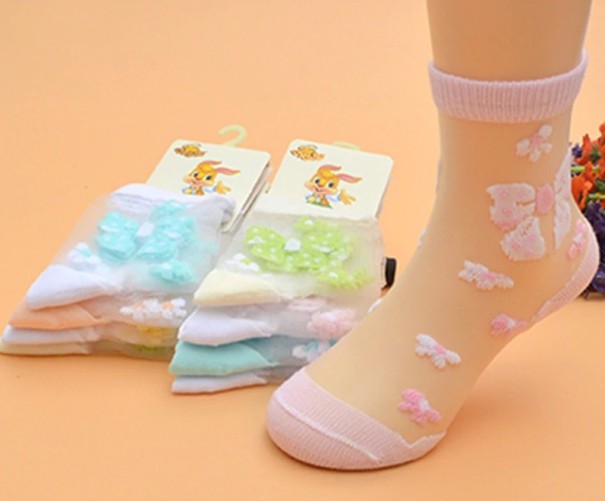 Durchsichtige Mädchensocken mit Schleifen – 4 Paar 2-4 Jahre