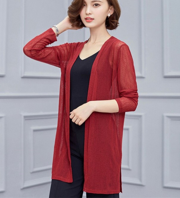 Durchsichtiger Damen-Cardigan weinrot M