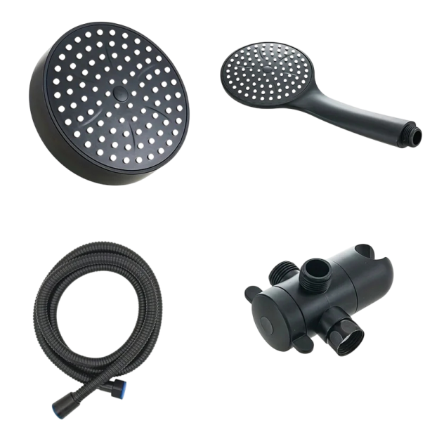 Duschset zwei in eins große obere Kopf mit einem Durchmesser von 10 cm und Handbrause Schlauch 147 cm Kunststoff hoher Durchfluss für Bad und Duschkabine schwarz