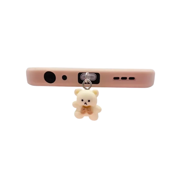 Dust Plug for Phone with Bear Cute Pendant for Android USB Interface Protective Accessory Charging Port white