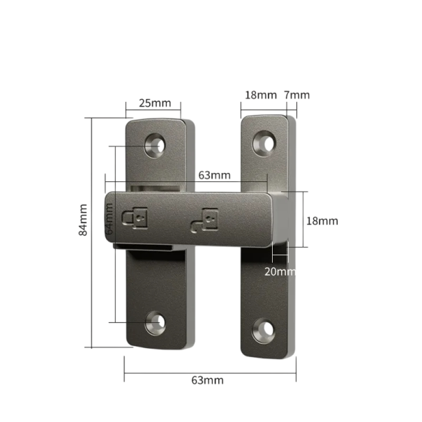 Dveřní západka 180° polohovací zámek 84 × 63 mm litá nerezová ocel otočný mechanismus pro dveře, branky a nábytek šedá