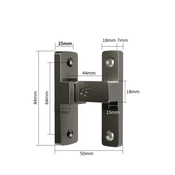 Dveřní západka 90° polohovací zámek 84 × 50 mm litá nerezová ocel otočný mechanismus pro dveře, branky a nábytek šedá