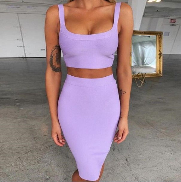 Dvojdielne bodycon šaty levanduľová XS