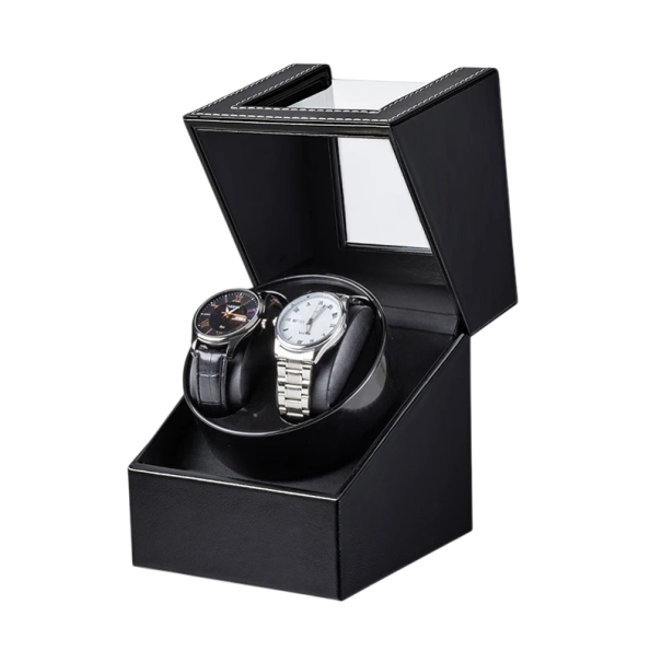 Dvojitý natahovač hodinek s tichým motorem 12,2x12,7x15,7 cm PU kůže černý box pro automatické mechanické hodinky 1
