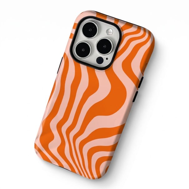 Dvojvrstvové puzdro na iPhone 17 Pro Retro vzor vlnitých pruhov Oranžová a pudrová ružová Odolné proti pádom a poškrabaniu Na každý deň 1