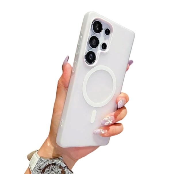 Dvoubarevný kryt na Samsung Galaxy S24 S magnetickým bezdrátovým nabíjením Ochrana fotoaparátu Ochranné pouzdro na mobil S24 Na každý den bílá