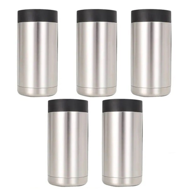 Dvoustěnný nerezový obal na plechovky a lahve chladicí termoizolační sada 5 kusů objem 500 ml rozměr 7,8 x 17,2 x 7,8 cm na pivo a nápoje 1