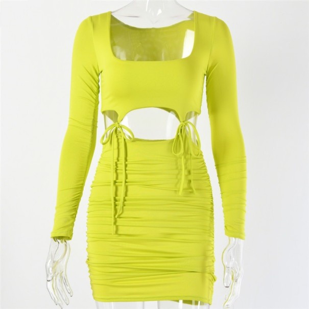 Dwuczęściowa damska mini sukienka neonowożółty M