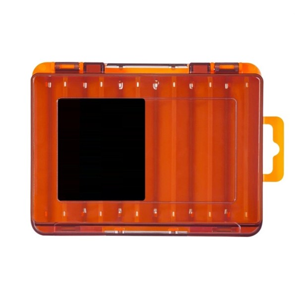 Dwustronna kompaktowa plastikowa skrzynka na sprzęt wędkarski 14 x 10,5 x 3,2 cm Organizer na haczyki, przynęty i ciężarki Przenośna skrzynka do przechowywania sprzętu wędkarskiego pomarańczowy