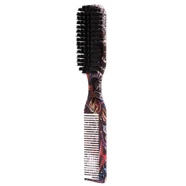 Dwustronny grzebień do włosów i brody Plastikowy grzebień barberski z szczotką Narzędzie do stylizacji fryzur z nadrukiem do użytku domowego czerwony