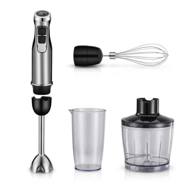 Dykmixern BioloMix 4 i 1 1200 W 6 hastigheter och turbo Med hackare 500 ml och behållare 600 ml Rostfria knivar Svart För smoothies och barnmat 1