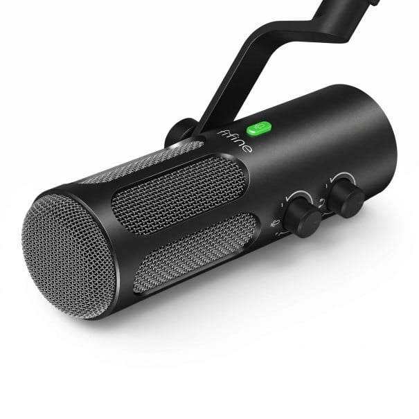 Dynamischer USB- und XLR-Mikrofon mit Geräuschunterdrückung und beleuchtetem Stummschalttaste in Schwarz für Podcasting und Aufnahmen 1