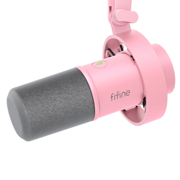Dynamisches USB XLR Mikrofon 70 Hz-15 kHz mit Gain-Regelung, Touch-Stummschaltung, Kopfhörerausgang, Windschutz und Federhalterung rosa