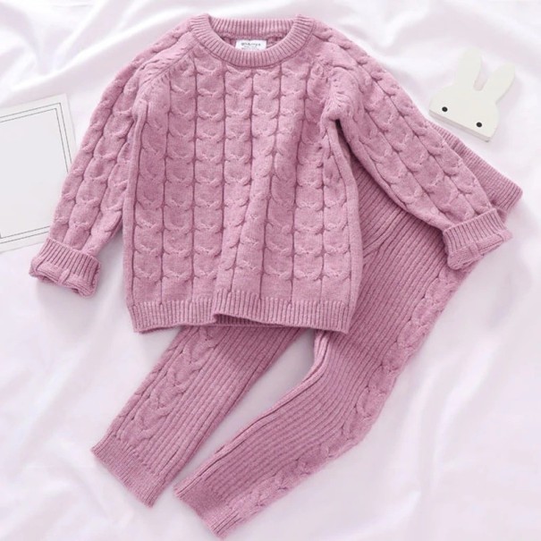 Dzianinowy sweter i legginsy dziewczęce L1232 różowy 4