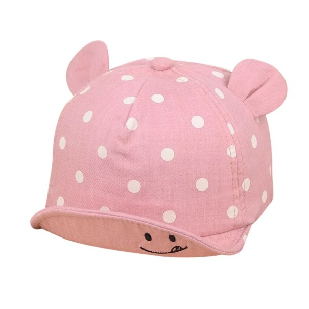 Dziecięca czapka z daszkiem w groszki z uszami różowy