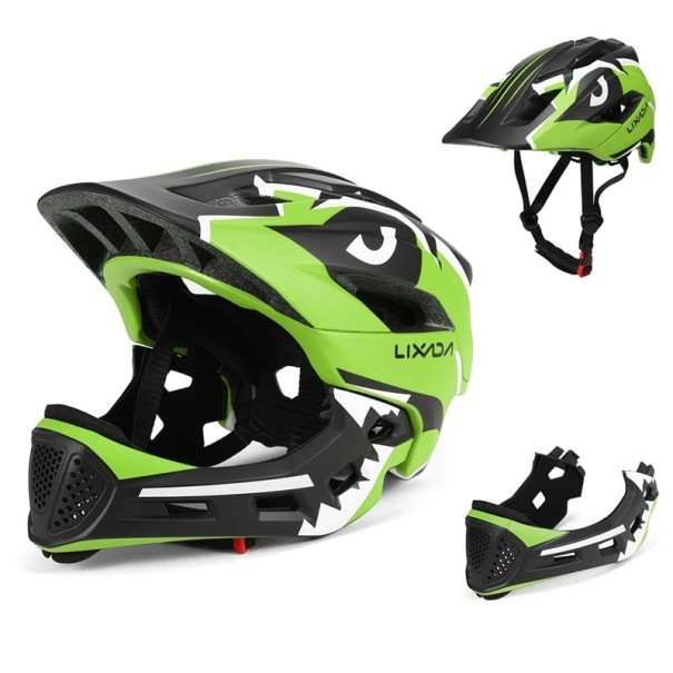 Dziecięca odpinana kask całotwarzowy Bezpieczna kask sportowy do jazdy na rowerze, skateboardzie i rolkach 52–56 cm PC+EPS zielony