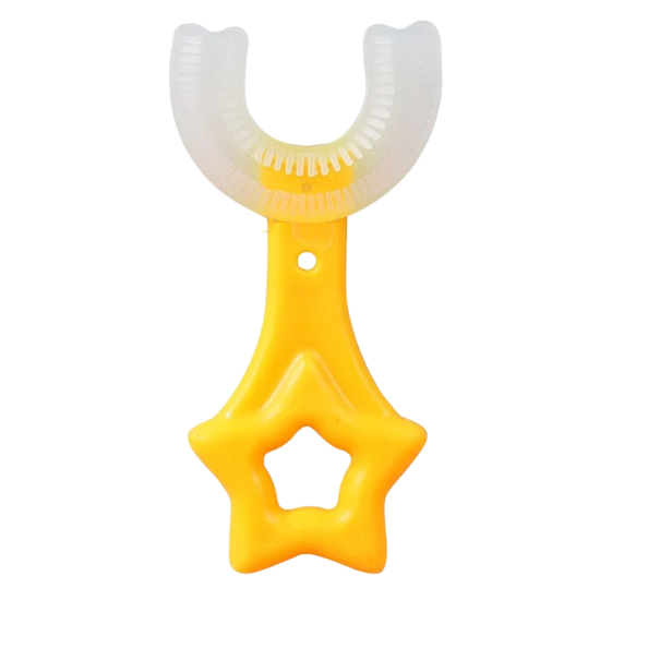 Dziecięca szczoteczka do zębów w kształcie litery U Miękka szczoteczka do zębów 360° dla dzieci z motywem gwiazdy Ręczna silikonowa szczoteczka do zębów dla dzieci w wieku 6–12 lat 9,1 x 4,5 cm żółty