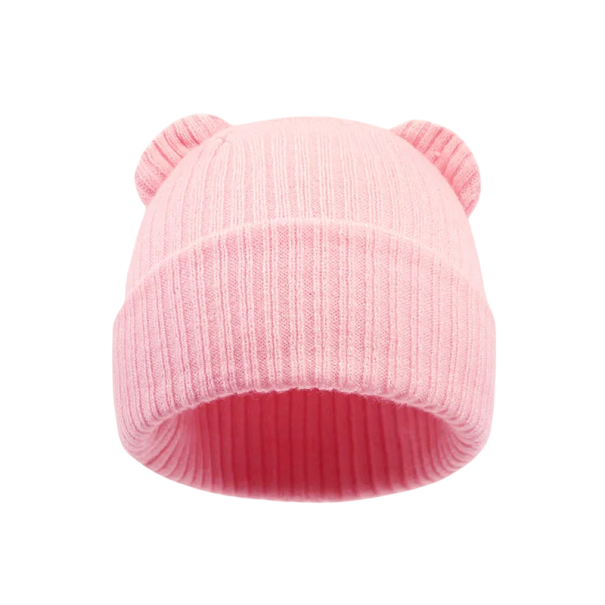 Dziecięca zimowa czapka z uszami misia Obwód 42–48 cm 0–2 lata Akryl poliester bawełna Ciepła czapeczka dla niemowląt różowy