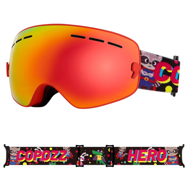 Dziecięce gogle narciarskie 15,5 x 8,2 cm UV400 Unisex Poliwęglan Antyfog Czerwone z nadrukiem rysunkowych bohaterów Etui 1