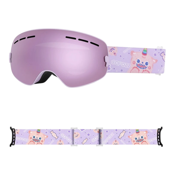 Dziecięce gogle narciarskie 15,5 x 8,2 cm UV400 Unisex Poliwęglan Antyfog Fioletowe z nadrukiem kota z jednorożcem 1