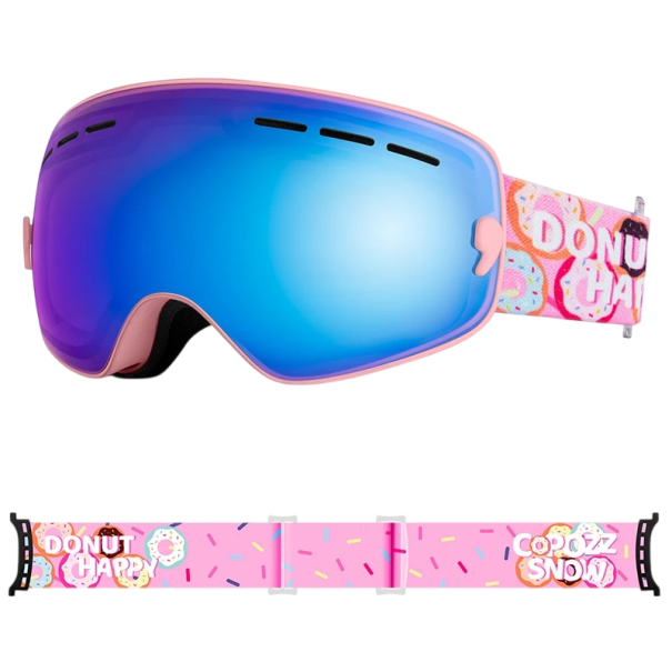 Dziecięce gogle narciarskie 15,5 x 8,2 cm UV400 Unisex Poliwęglan Antyparowanie Różowe z nadrukiem donuta Etui na gogle 1