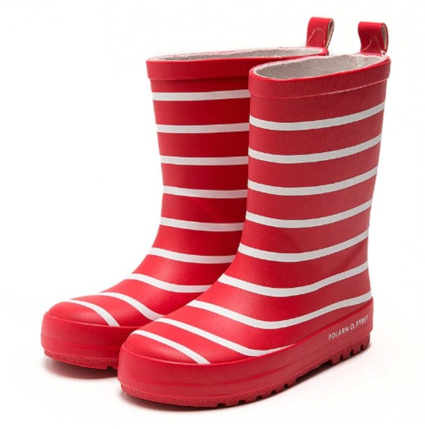 Dziecięce gumowe buty w paski czerwony 21