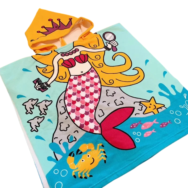 Dziecięcy szlafrok z kapturem 60 x 120 cm Dla wzrostu 80 - 130 cm Unisex bajkowy szlafrok z motywem syrenki 1