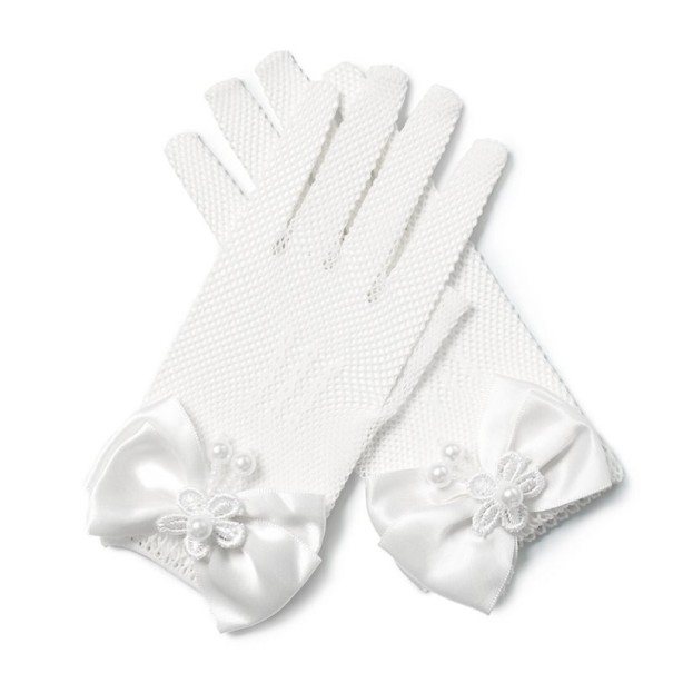 Dziewczęce rękawiczki z siatki biały