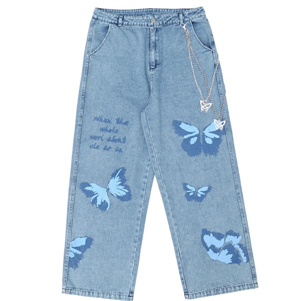 Džínsy s motýľmi modrá M